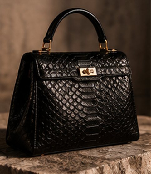 Bolsa Amazônia em couro de pirarucu preto