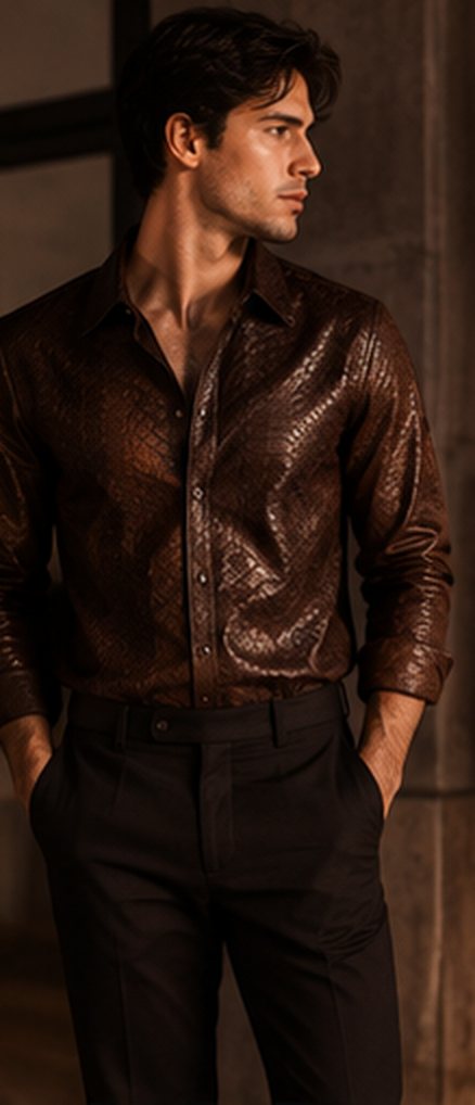 Camisa de couro de pirarucu marrom
