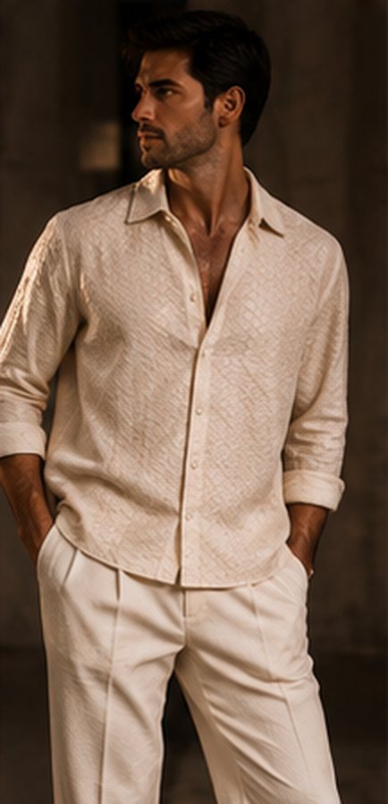 Camisa de couro de pirarucu off white