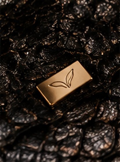 Textura do couro de pirarucu preto com placa dourada